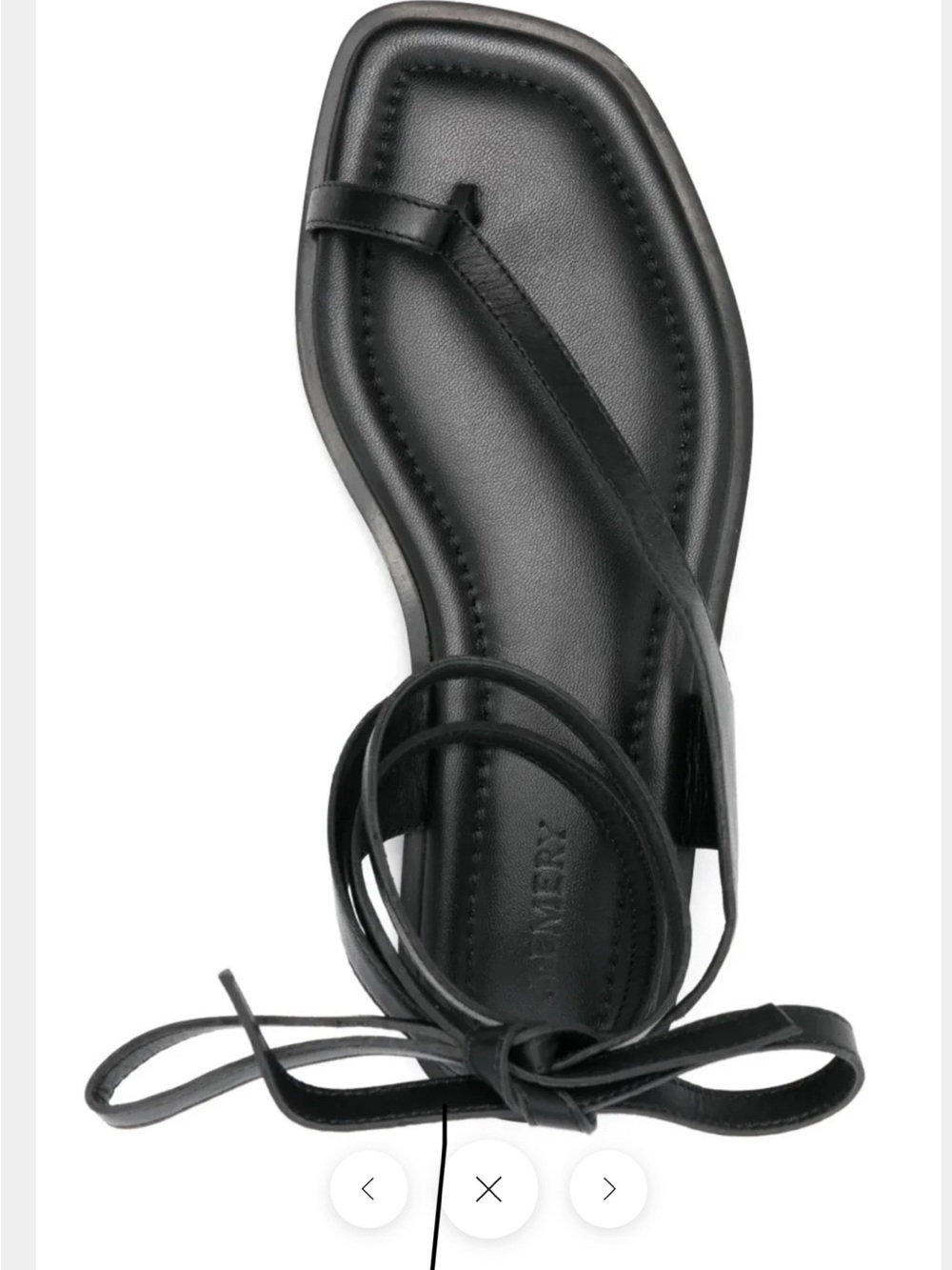 A Emery Black Heidi  Ankle-Tie Leather Toe-Ring Sandal